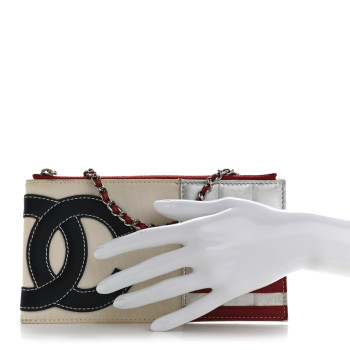 CHANEL Canvas Metallic Lambskin Quilted Flag CC Pochette White