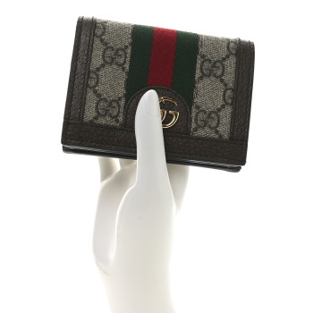 GUCCI GG Supreme Monogram Web Ophidia Card Case Beige New Acero