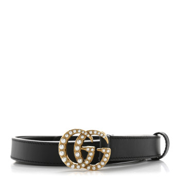 GUCCI Calfskin Pearl Double G 20mm Belt 90 36 Black Cream