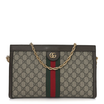 GUCCI GG Supreme Monogram Web Medium Ophidia Chain Shoulder Bag Brown