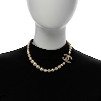 CHANEL Pearl CC 100th Anniversary Necklace Light Gold