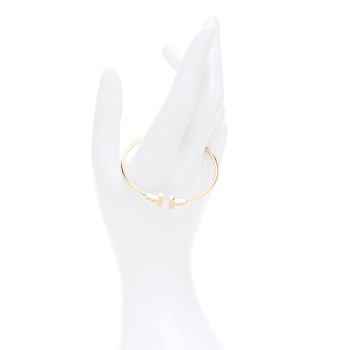 TIFFANY 18K Yellow Gold Diamond T Wire Bracelet