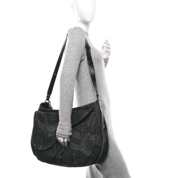 CHRISTIAN DIOR X PETER DOIG Denim Printed Saddle Soft Bag Black Multicolor