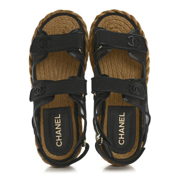 CHANEL Mesh Patent Calfskin Velcro Dad Sandals 41 Black