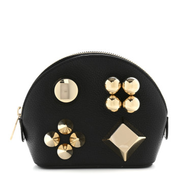 CHRISTIAN LOUBOUTIN Grained Calfskin Carasky Studded Cosmetic Pouch Black Gold