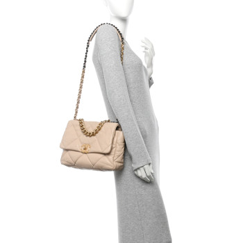 CHANEL Lambskin Quilted Large Chanel 19 Flap Dark Beige