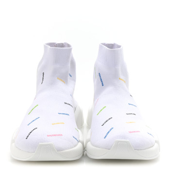 BALENCIAGA Technical 3D Recycled Knit Allover Logo Womens Speed 2.0 Sneakers 41 White Multicolor