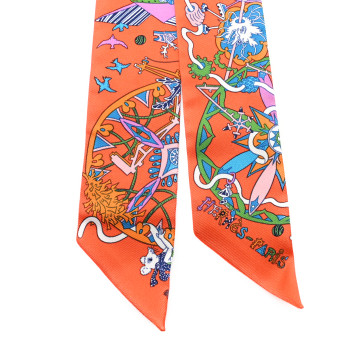 HERMES Silk La Folle Parade Twilly Orange Bleu White