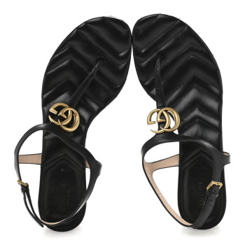 GUCCI Nappa Matelasse Double G 35mm Thong Sandals 40.5 Black