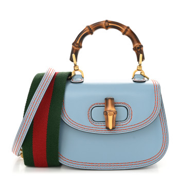 GUCCI Boarded Dyana Lux Calfskin Web Mini Bamboo 1947 Top Handle Bag Blue