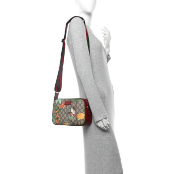 GUCCI GG Supreme Monogram Tian Web Camera Bag Beige Multicolor Red