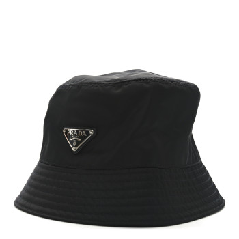 PRADA Re-Nylon Metal Triangle Logo Womens Bucket Hat XL Black