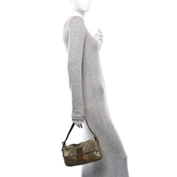 FENDI Metallic Canvas Baguette Gold