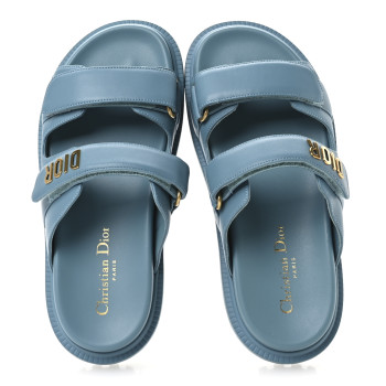 CHRISTIAN DIOR Lambskin Dioract 10mm Slide Sandals 37.5 Dusty Sky
