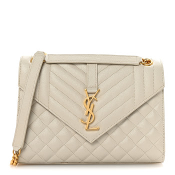 SAINT LAURENT Grain De Poudre Textured Mixed Matelasse Medium Triquilt Monogram Satchel Crema Soft