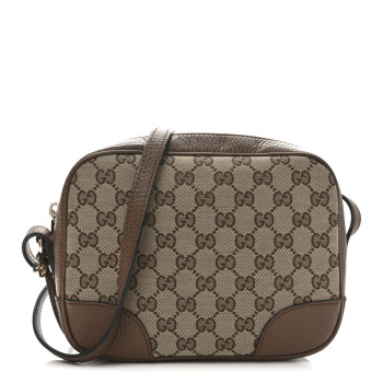 GUCCI Monogram Mini Bree Messenger Bag Beige Tabacco