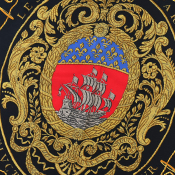 HERMES Silk Les Armes de Paris Scarf 90 Black Gold