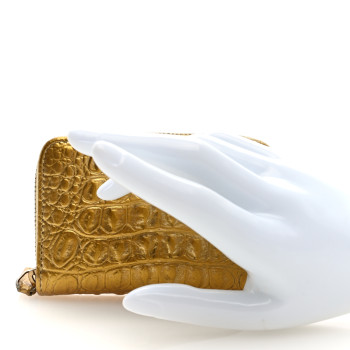 CHANEL Metallic Calfskin Crocodile Embossed Cocodile Zip Coin Case Gold