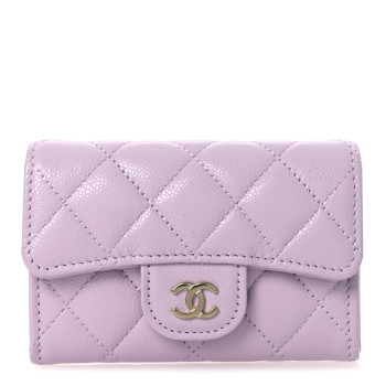CHANEL Caviar Quilted Flap Card Holder Wallet Light Purple