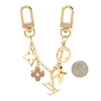 LOUIS VUITTON Brass Enamel Fleur De Monogram Bag Charm Chain Gold