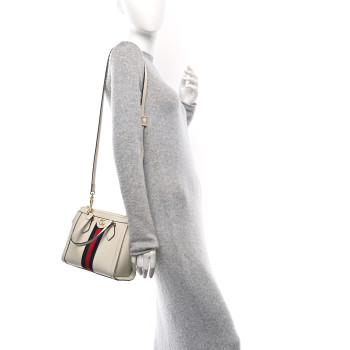 GUCCI Textured Calfskin Web Small Ophidia Tote Bag Mystic White