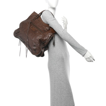 BALENCIAGA Chevre Classic Hardware Mid Afternoon Tote Truffle