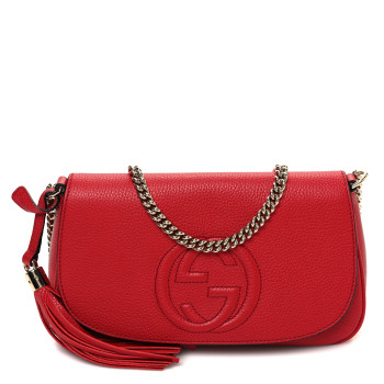 GUCCI Pebbled Calfskin Medium Soho Flap Crossbody Vibrant Red