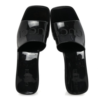 GUCCI Rubber Gucci Logo Womens Platform 20/60mm Slide Sandals 36 Black