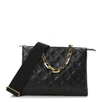 LOUIS VUITTON Lambskin Embossed Monogram Coussin PM Black