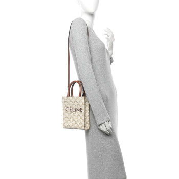 CELINE Triomphe Canvas Calfskin Mini Vertical Cabas White