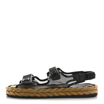 CHANEL Mesh Patent Calfskin Velcro Dad Sandals 41 Black