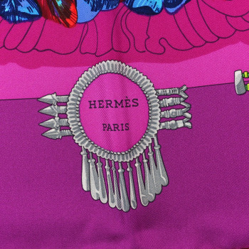 HERMES Silk Mexique Scarf 90 Fuchsia