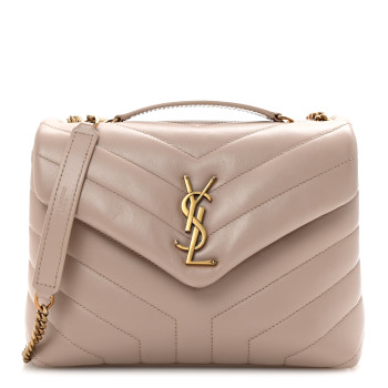 SAINT LAURENT Calfskin Y Quilted Monogram Small Loulou Chain Satchel Dark Beige