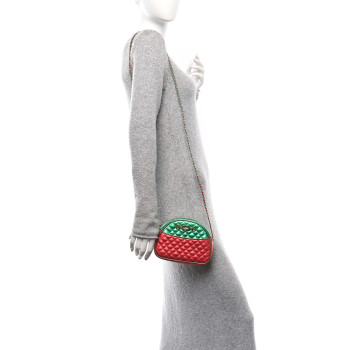 GUCCI Laminated Nappa Trapuntata Mini Zumi Dome Shoulder Bag Rosso Jasmine Green Rame