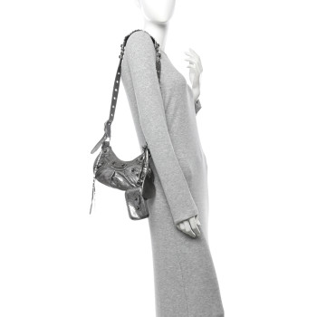 BALENCIAGA Metallic Agneau Arena Le Cagole Shoulder Bag XS Silver