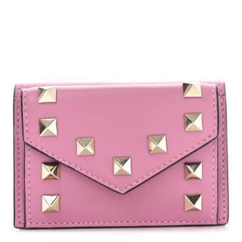 VALENTINO GARAVANI Calfskin Small Tri-Fold Rockstud Wallet Pink
