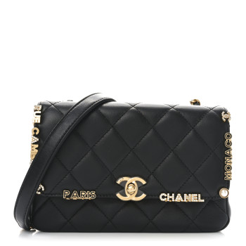 CHANEL Lambskin Enamel Strass Quilted Mini Paris Monaco Flap Black