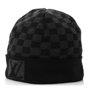 LOUIS VUITTON Wool Bonnet Petit Damier Beanie Hat Black
