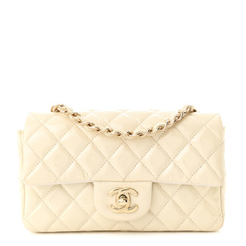 CHANEL Patent Calfskin Quilted Mini Rectangular Flap White