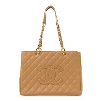 CHANEL Caviar Quilted Grand Shopping Tote GST Beige Clair