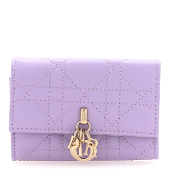 CHRISTIAN DIOR Lambskin Cannage Miss Dior Glycine Wallet Purple