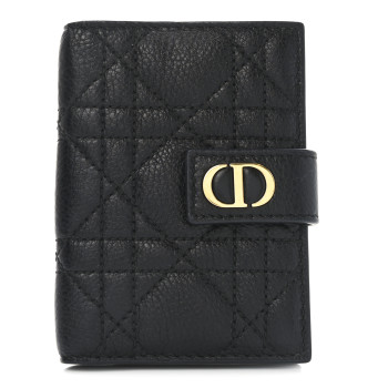 CHRISTIAN DIOR Supple Calfskin Cannage Caro Dandelion Card Holder Black