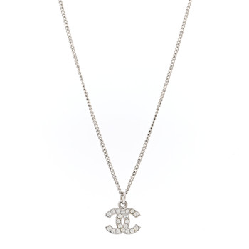 CHANEL Crystal Timeless CC Necklace Silver