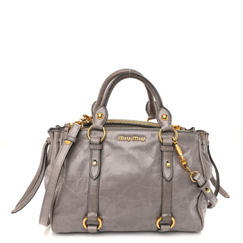 MIU MIU Vitello Shine Double Zip Tote Fumo