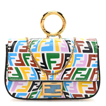FENDI X SARAH COLEMAN Vitello Liberty Ceylon Micro FF Fish Eye Embossed Nano Baguette Charm Multicolor Cyber Blue