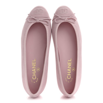 CHANEL Suede Calfskin Cap Toe CC Ballerina Flats 38 Light Pink