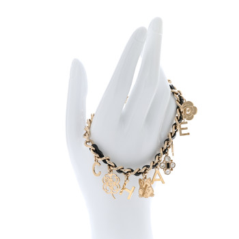 CHANEL Metal Lambskin Crystal Chain CC Charms Bracelet Gold Black