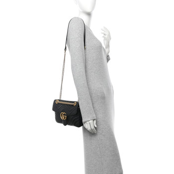 GUCCI Calfskin Matelasse Small GG Marmont Shoulder Bag Black
