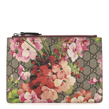 GUCCI GG Supreme Monogram Blooms Small Zip Pouch Beige Multicolor Dry Rose
