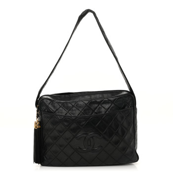 CHANEL Lambskin Quilted CC Tassel Camera Case Black